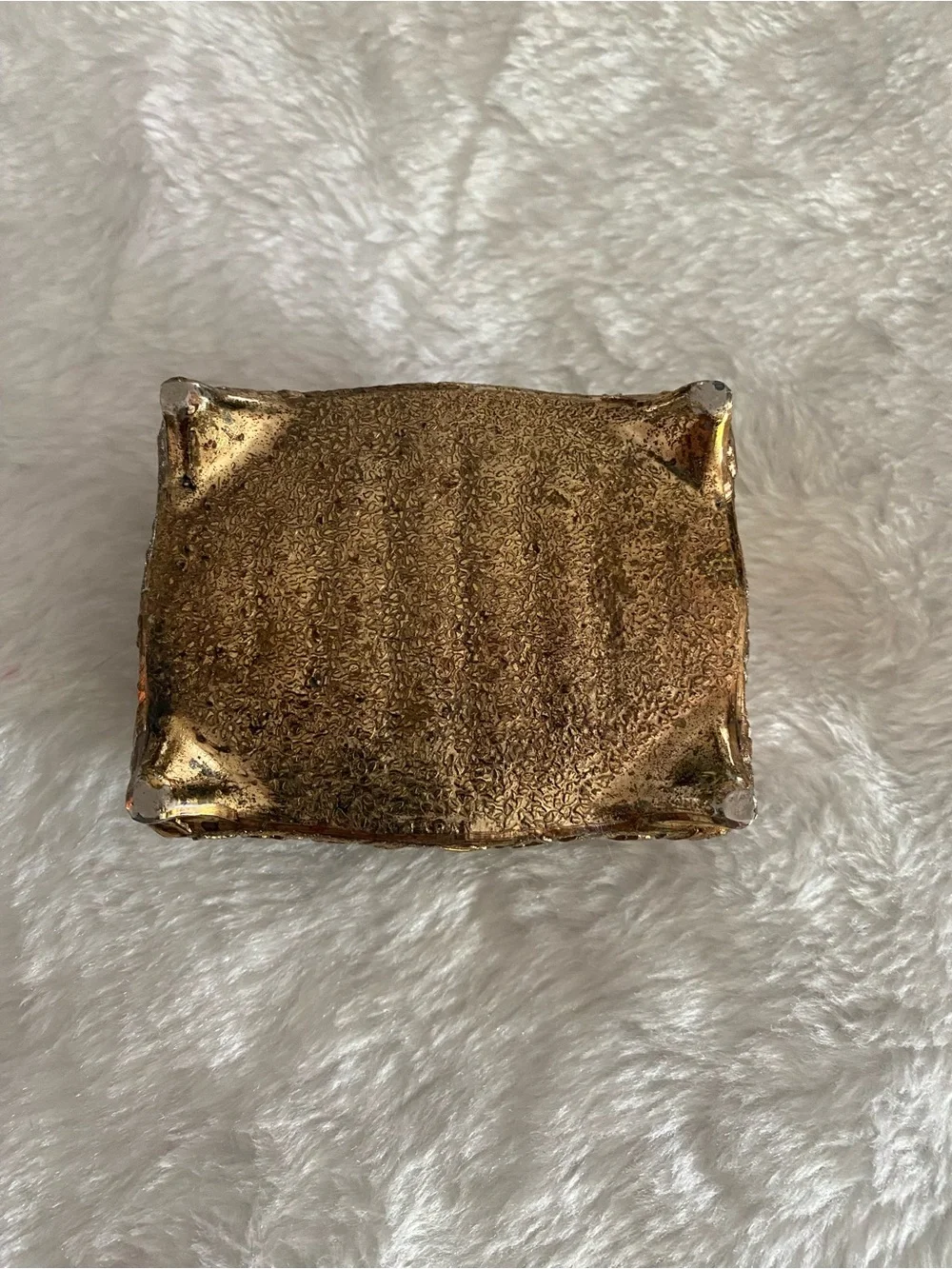 Vintage Gold Tone Metal Trinket Jewelry Box